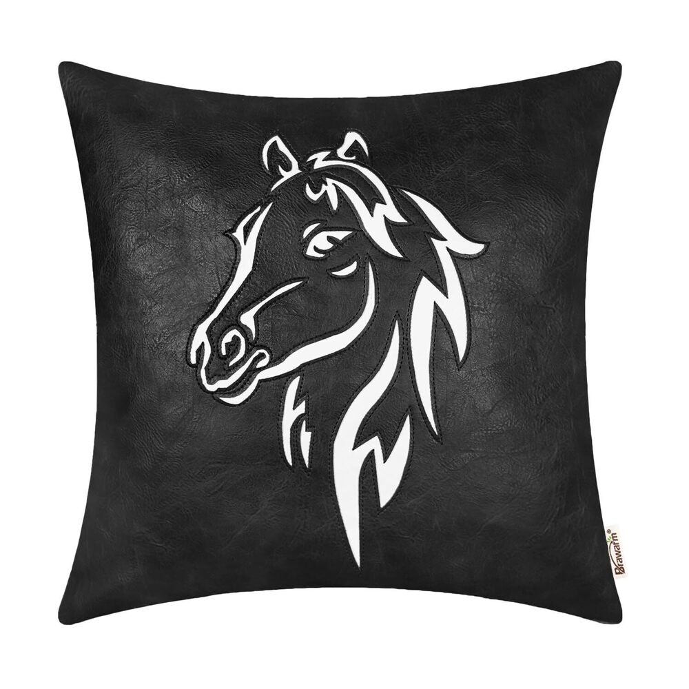 8644 Leather Throw Pillow Cover 18 X 18 Inches - Black Faux Leather Pillow